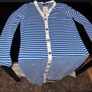 Blue and White Striped Women's Sweater
